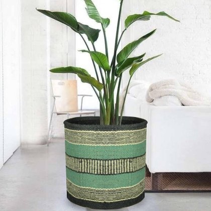Turquoise stripe jute basket