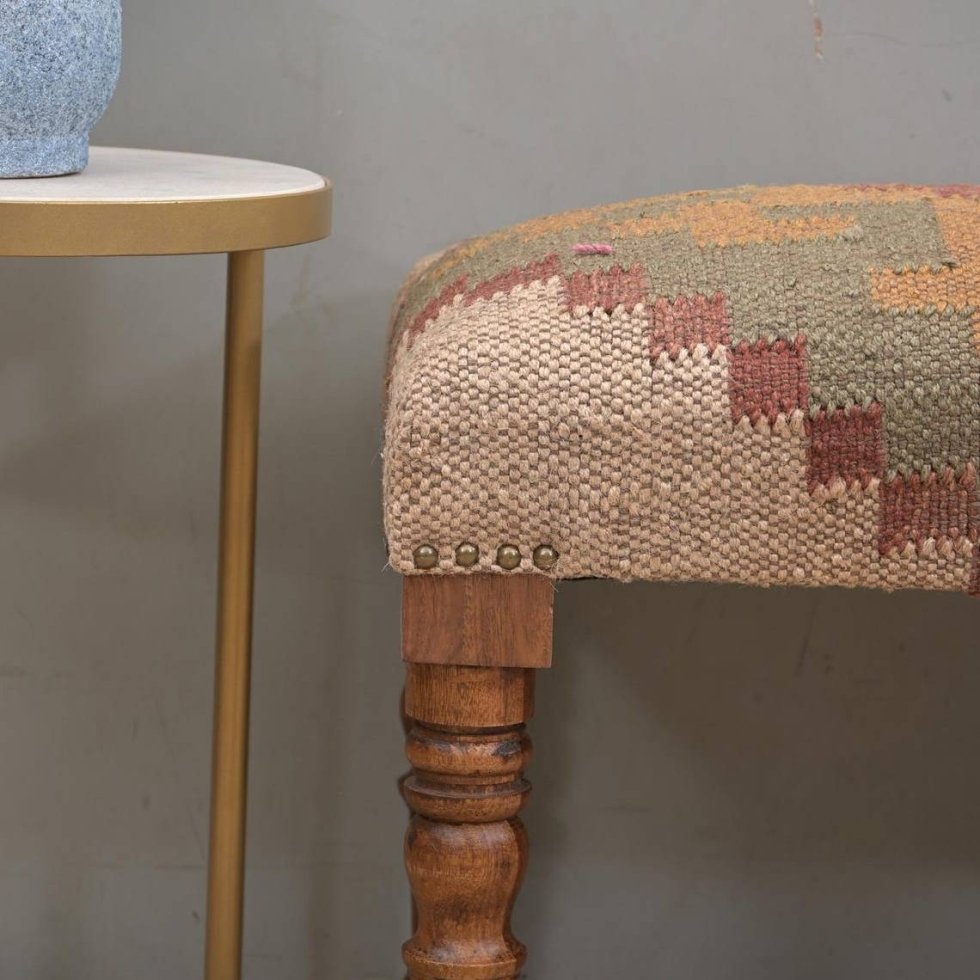 Upholstered wool and jute ottoman bench - Image 2