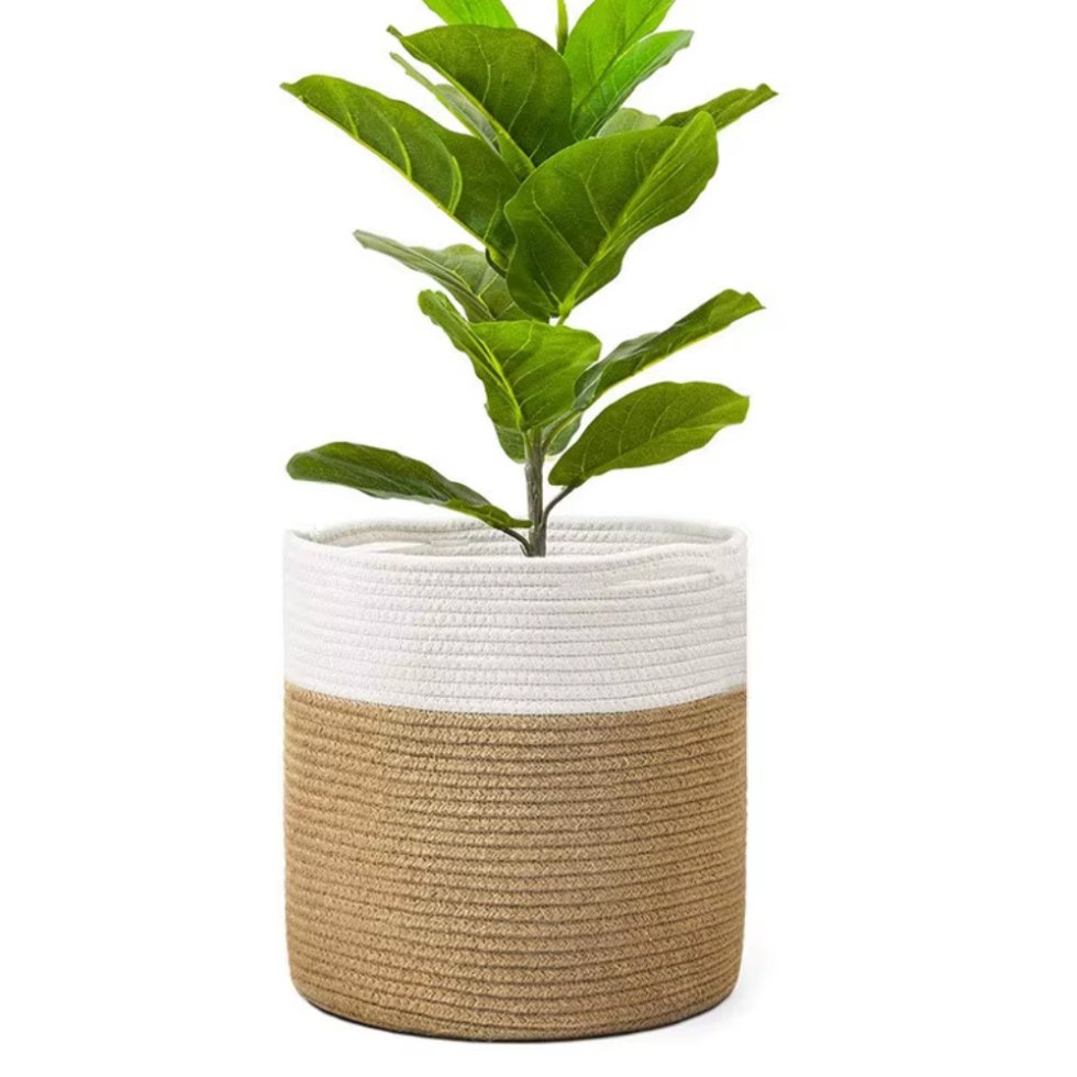 White and natural jute plant basket - Image 2