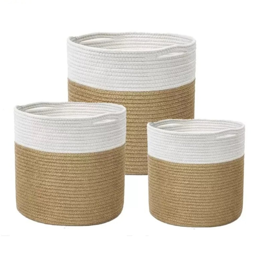 White and natural jute plant basket - Image 4