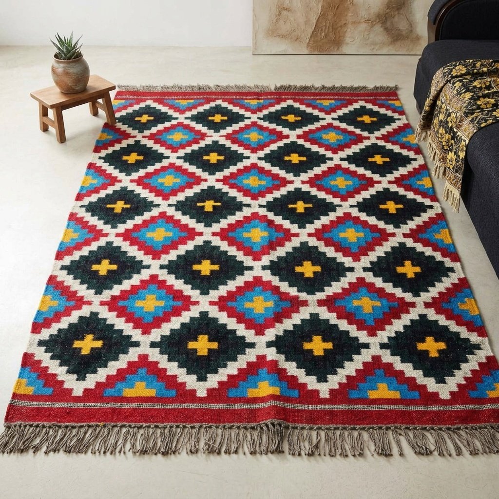Aztec wool and jute kilim rug Aztec wool and jute kilim rug