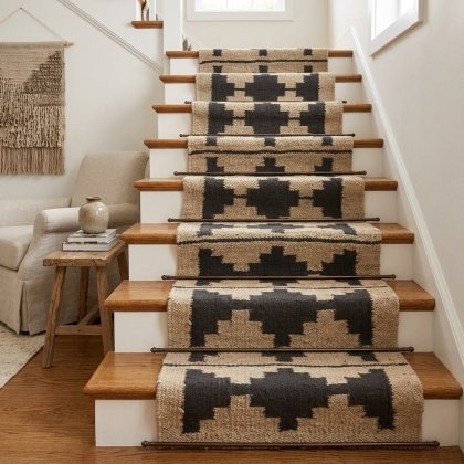 Black and natural hemp jute rug stair runner