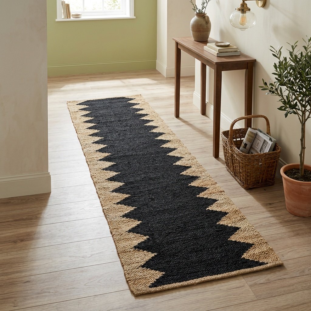 Black and natural jute runner rug Black and natural jute runner rug