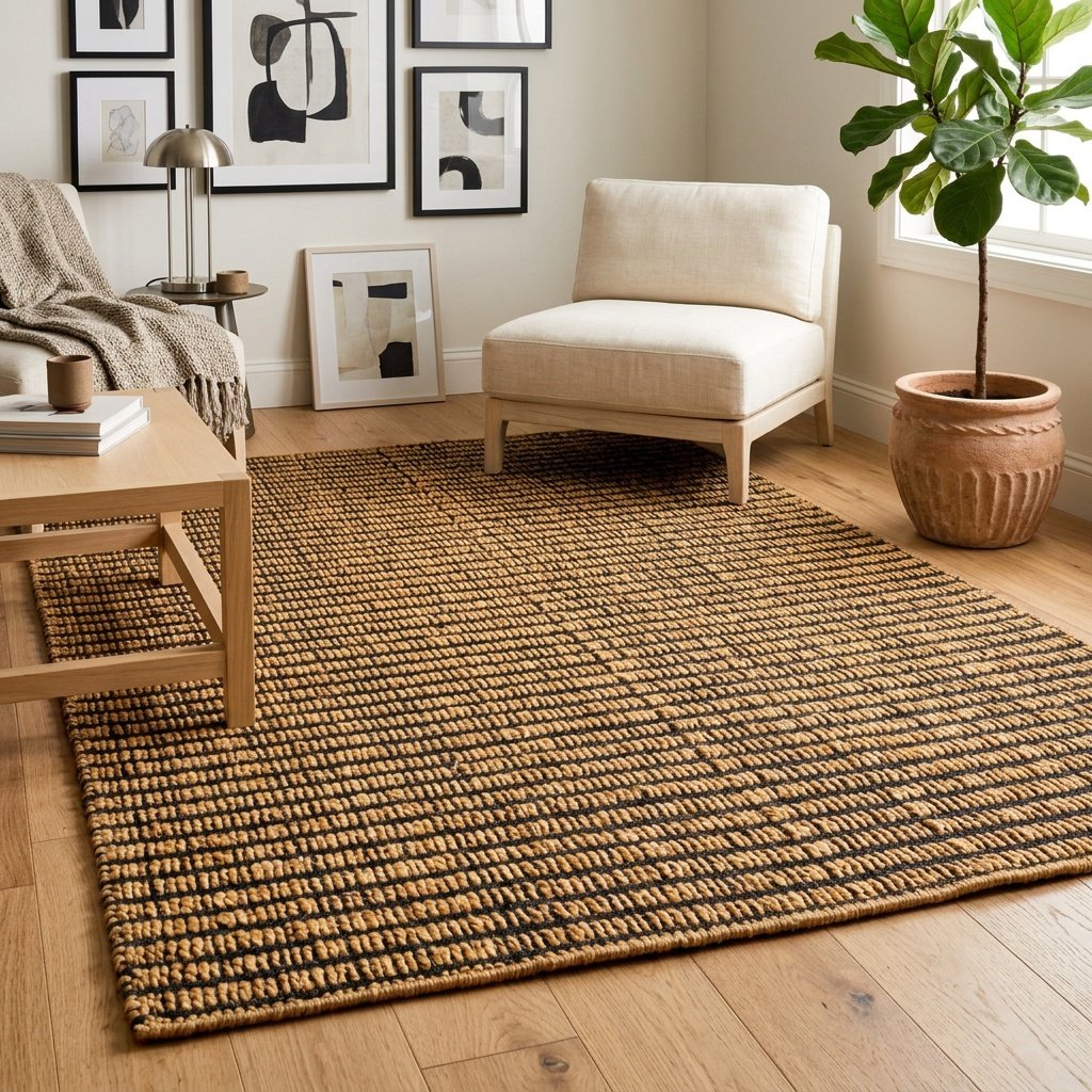 Black and natural modern jute rug Black and natural modern jute rug