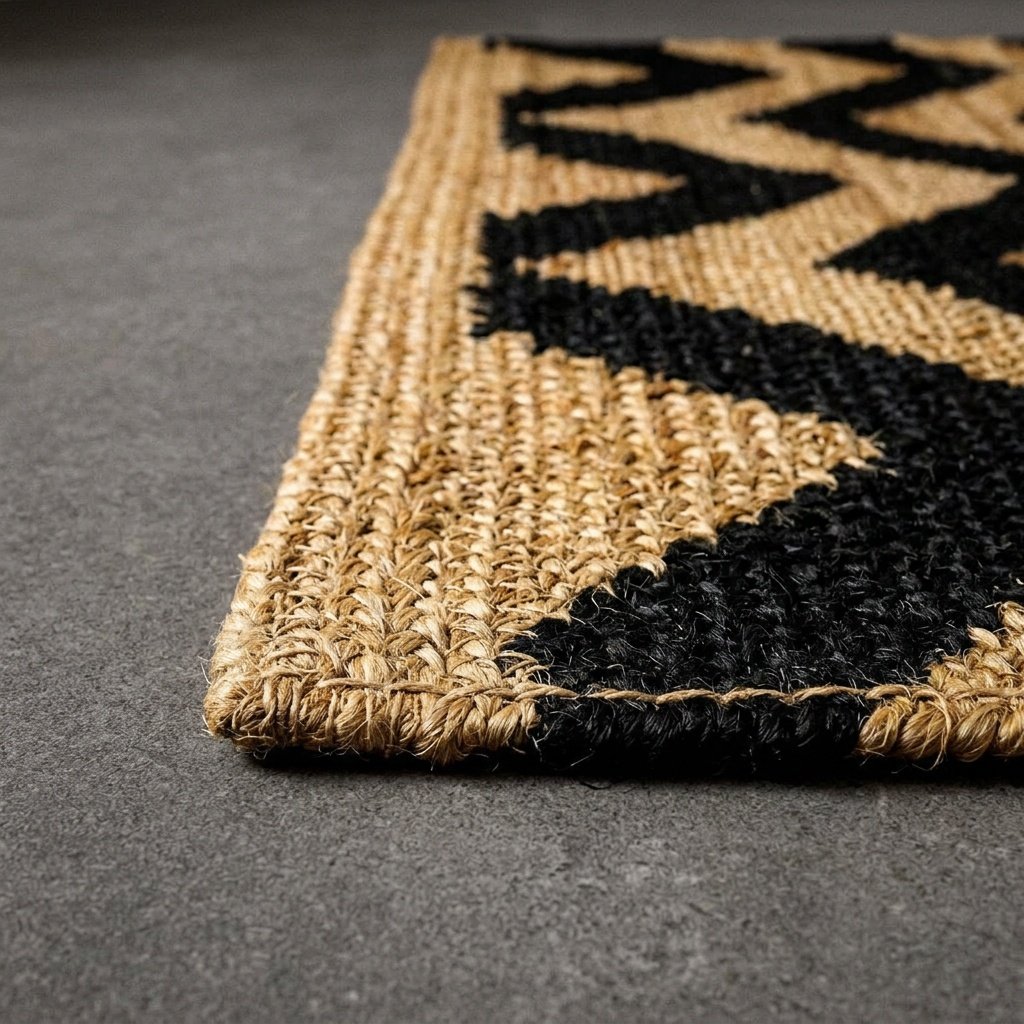 Black zig zag hemp jute rug Black zig zag hemp jute rug