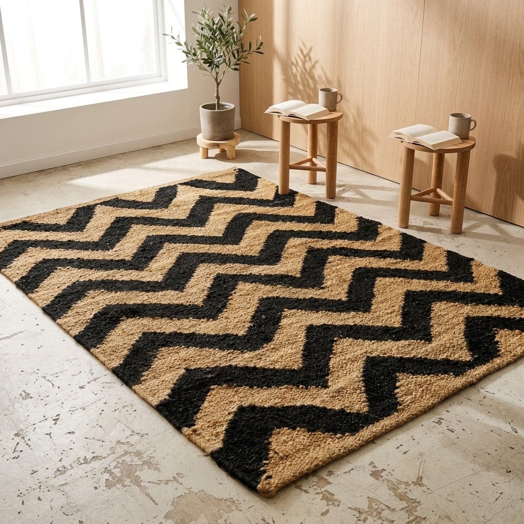 Black zig zag hemp jute rug Black zig zag hemp jute rug