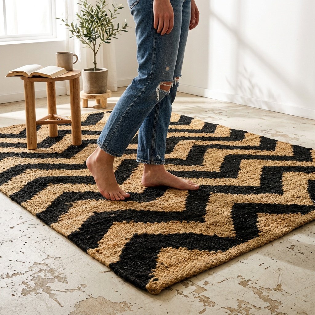 Black zig zag hemp jute rug Black zig zag hemp jute rug