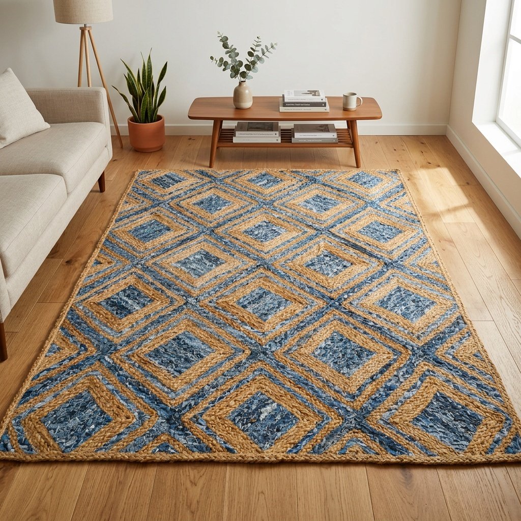 Blue diamond chindi jute rug Blue diamond chindi jute rug