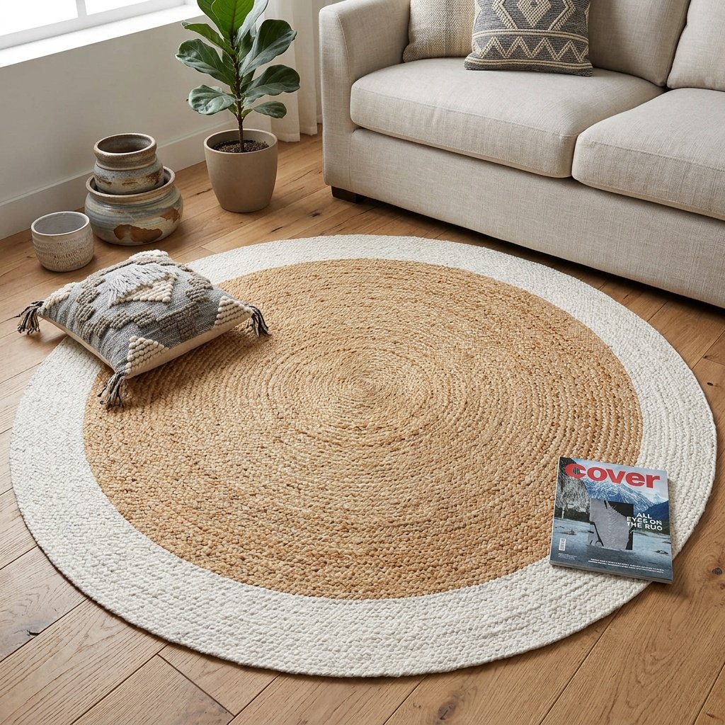 Braided white border round jute rug Braided white border round jute rug