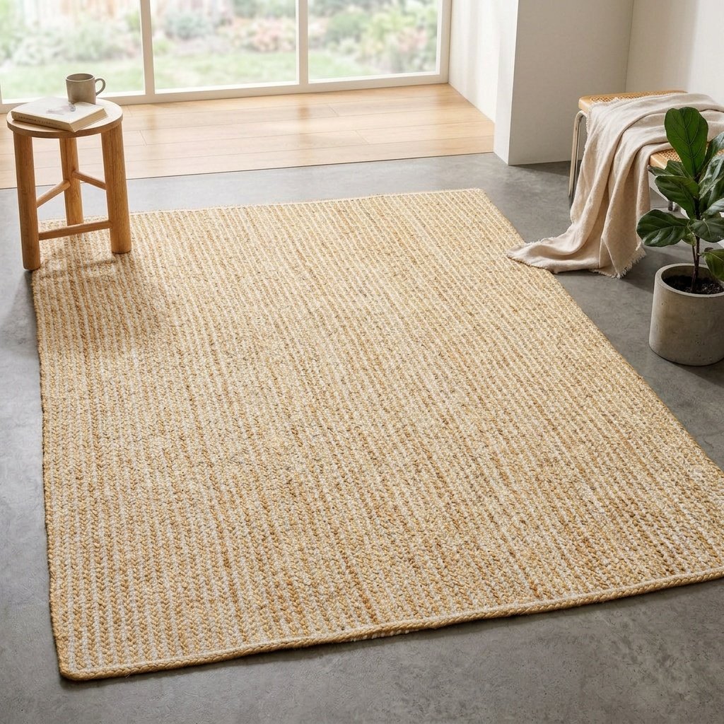 Braided white striped jute area rug Braided white striped jute area rug
