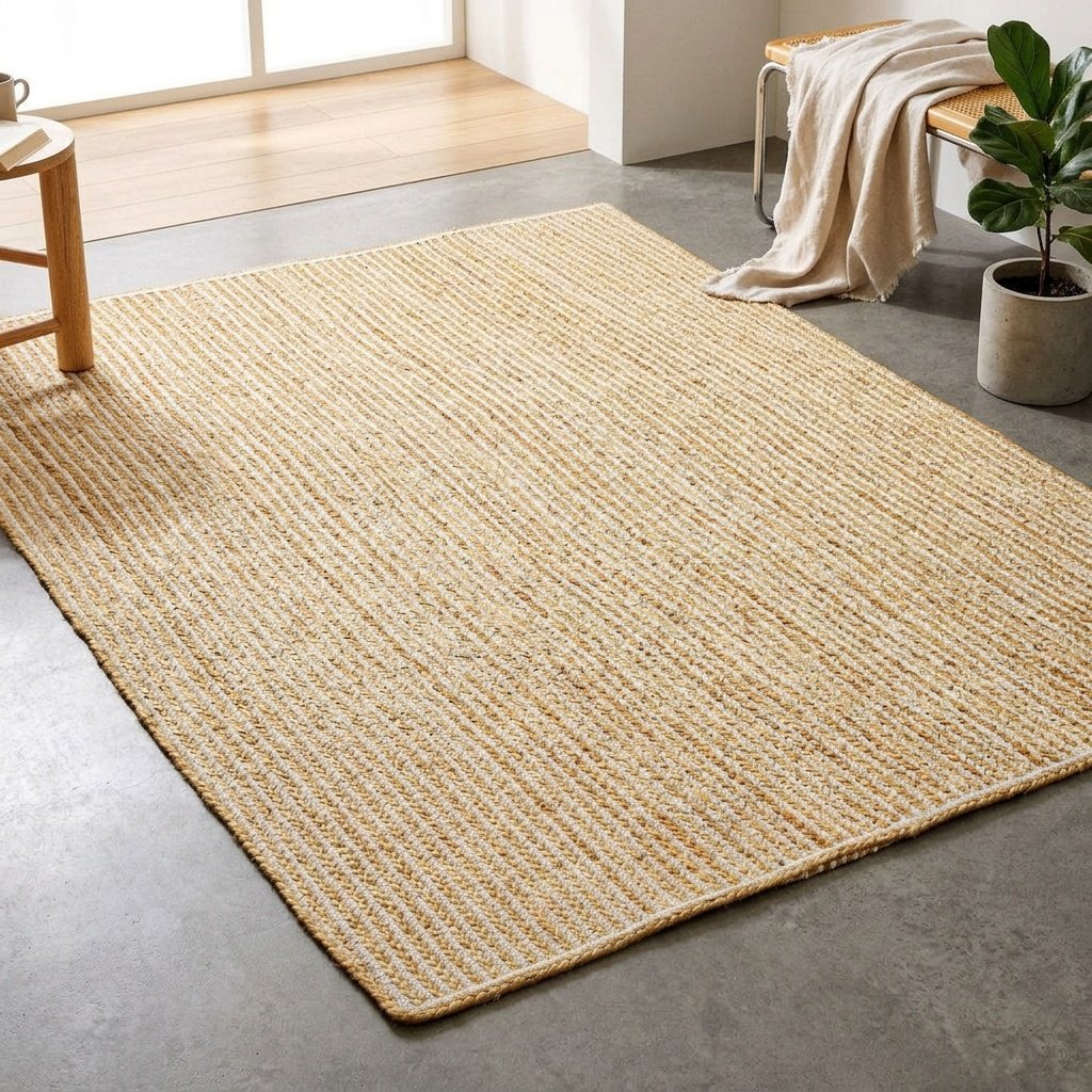 Braided white striped jute area rug Braided white striped jute area rug