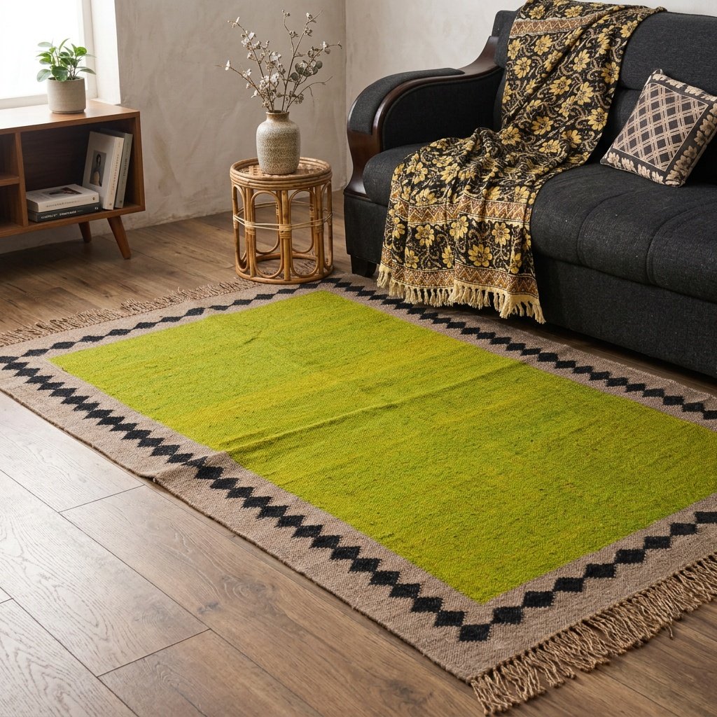 Green wool and jute rug Green wool and jute rug