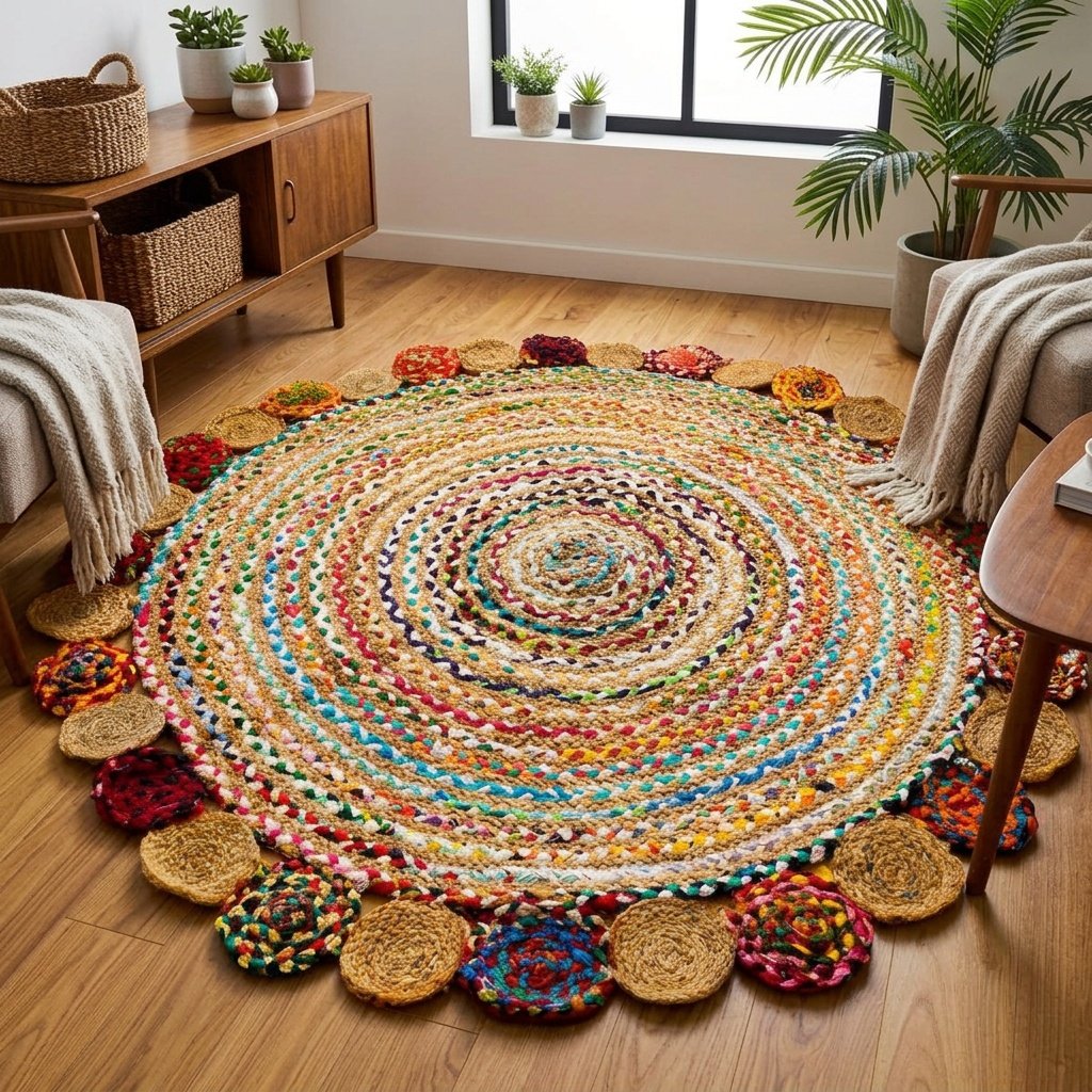 Hand braided chindi round rug Hand braided chindi round rug