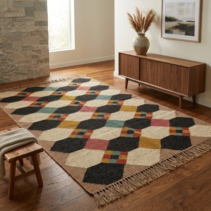 Hexagon wool jute rug