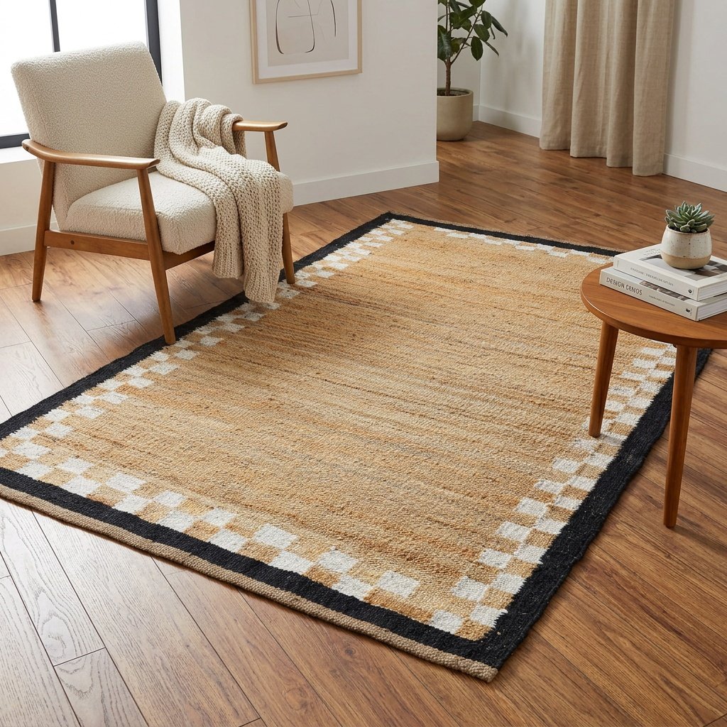 Jute rug with checkered border Jute rug with checkered border