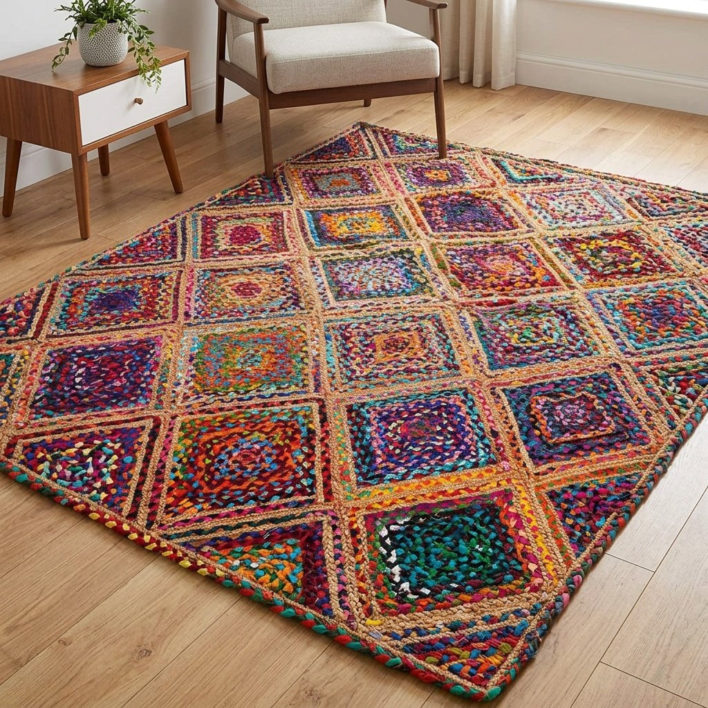 Multicolor Diamond cotton and jute rug Multicolor Diamond cotton and jute rug