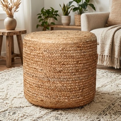 Natural braided jute pouf ottoman