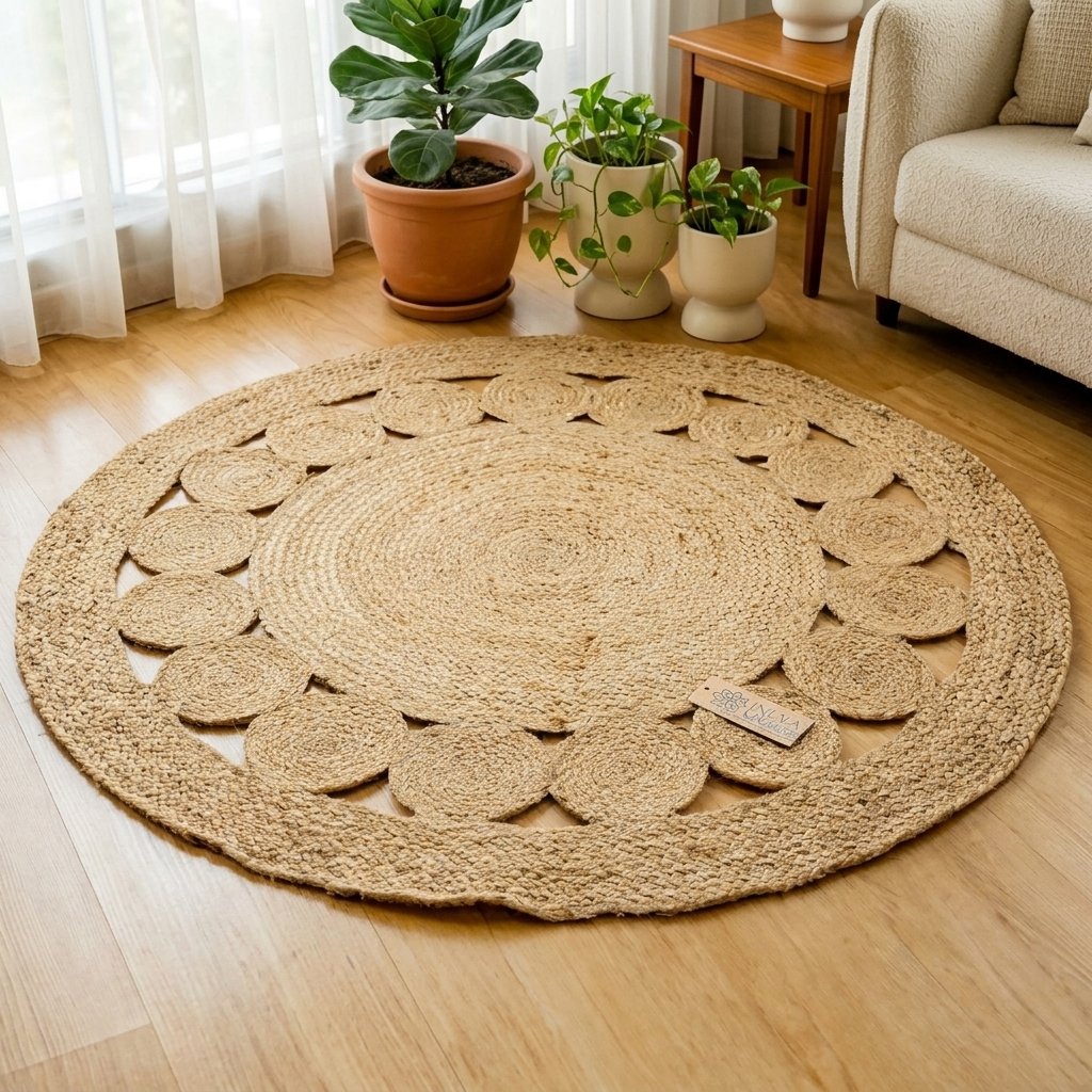 Natural round braided cut-out jute rug Natural round braided cut-out jute rug