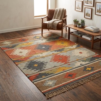 Navajo wool and jute area kilim rug