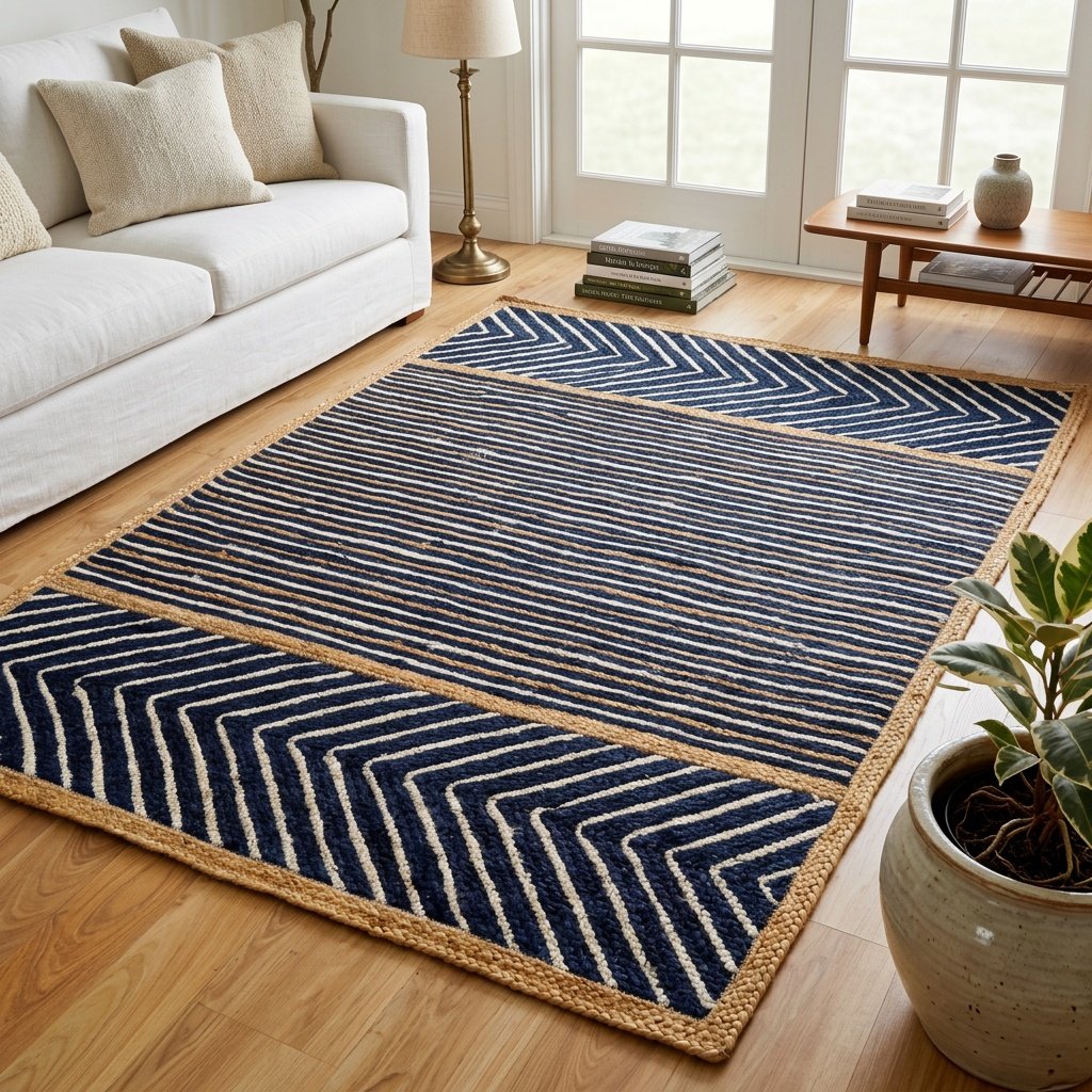 Navy and white striped jute area rug Navy and white striped jute area rug