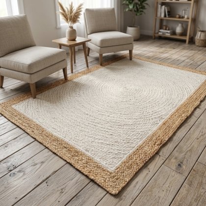 Off white jute rug with beige border
