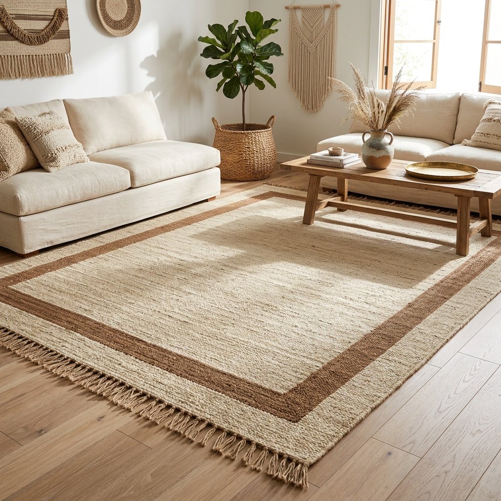 White and natural jute rug with tassels White and natural jute rug with tassels