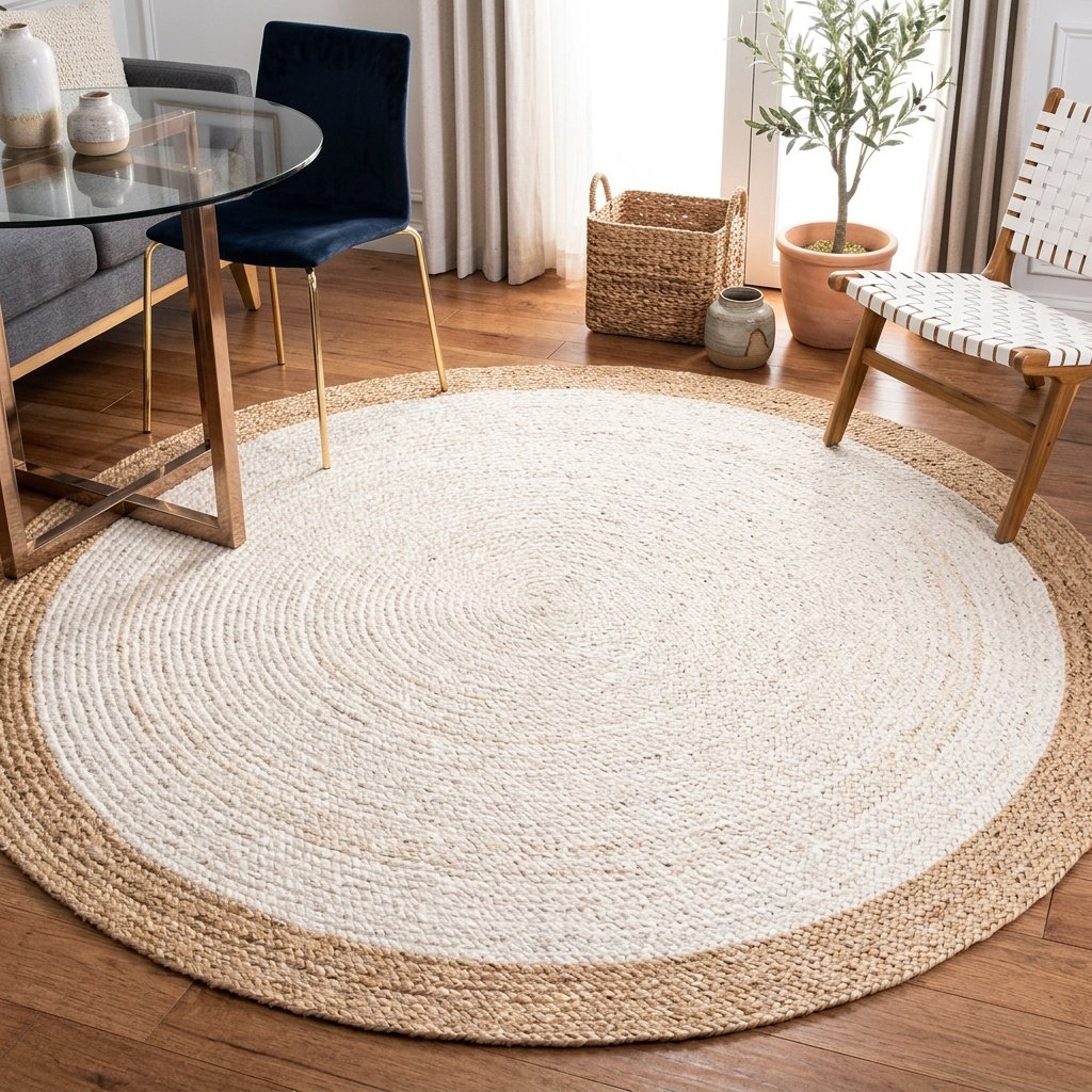 White round jute rug with beige border White round jute rug with beige border