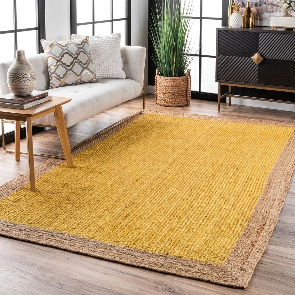 Yellow jute rug with natural border Yellow jute rug with natural border