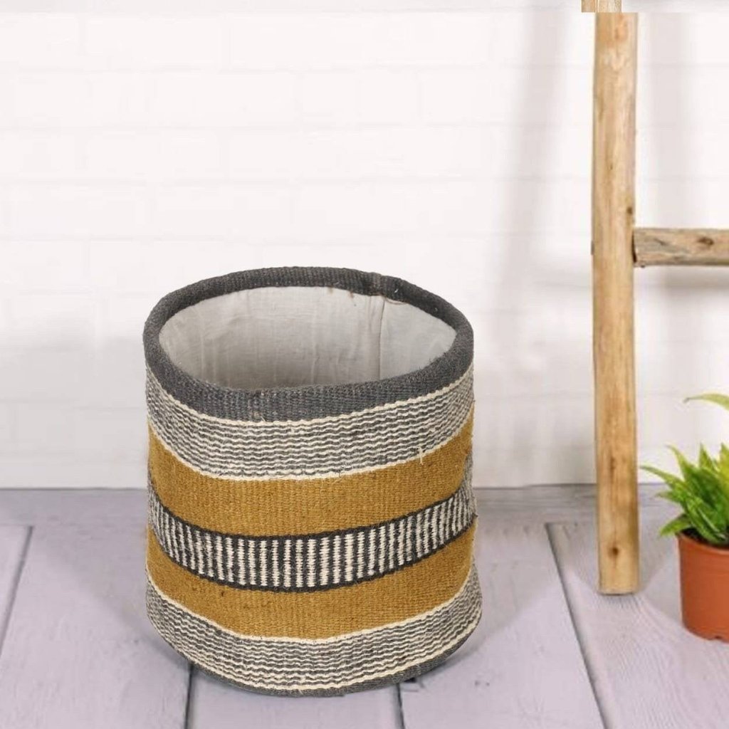 Yellow and grey jute basket 4