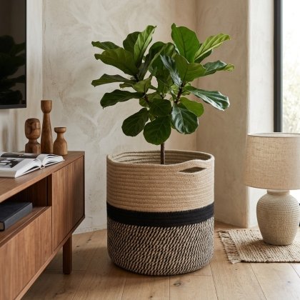 Black and natural jute plant basket