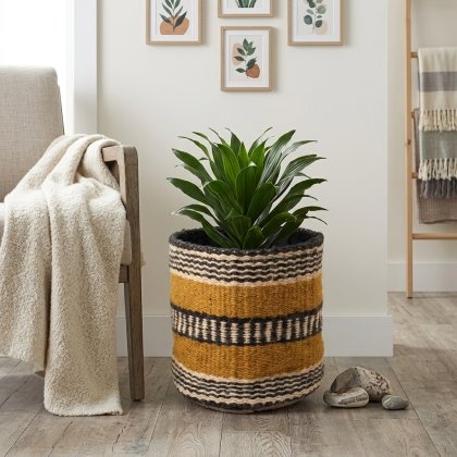 Black and yellow jute basket