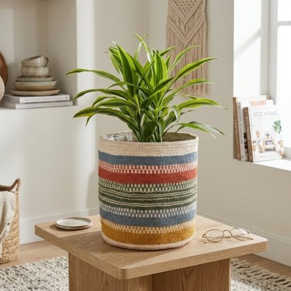 Colored jute stripe basket for plant