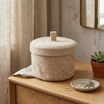 Diamond jute round basket with lid