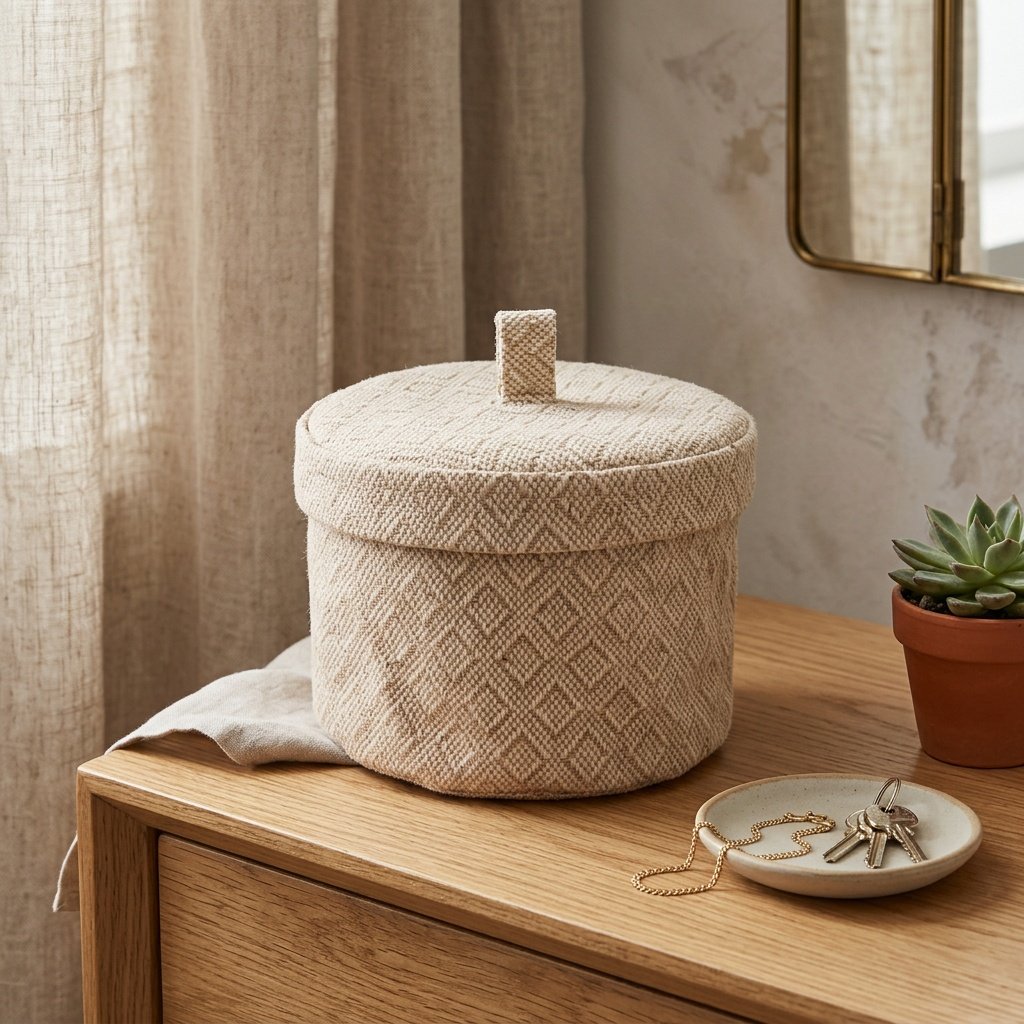 Diamond jute round basket with lid Diamond jute round basket with lid