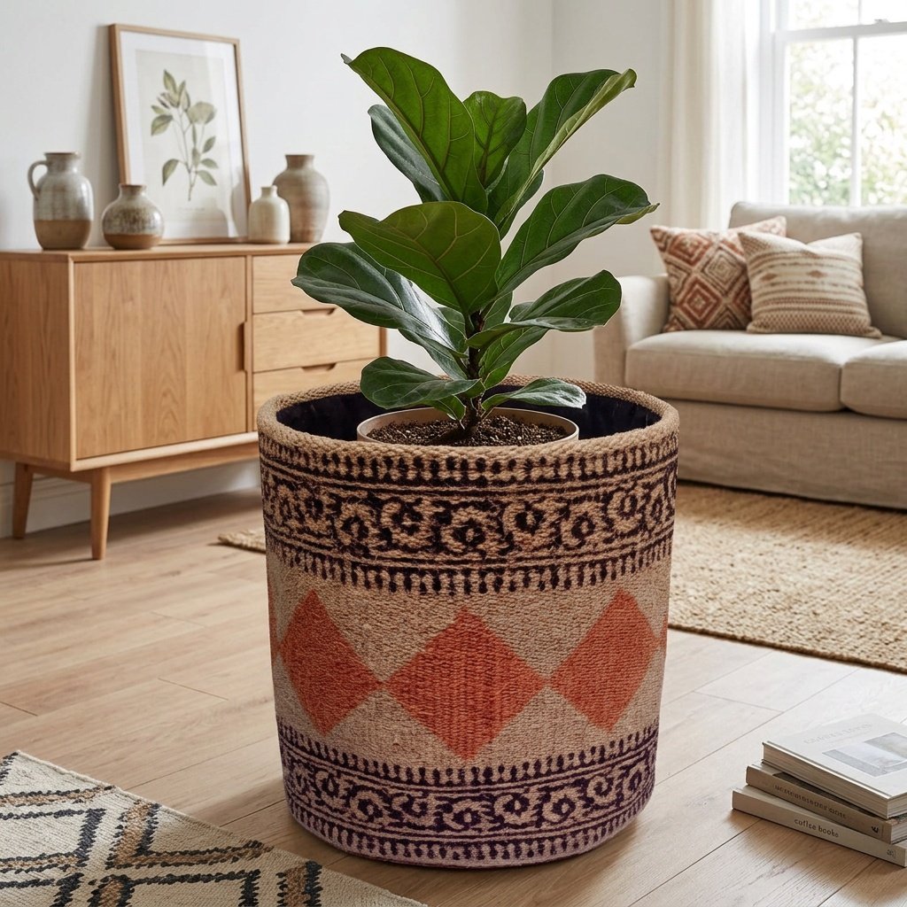 Diamond pattern jute round basket Diamond pattern jute round basket