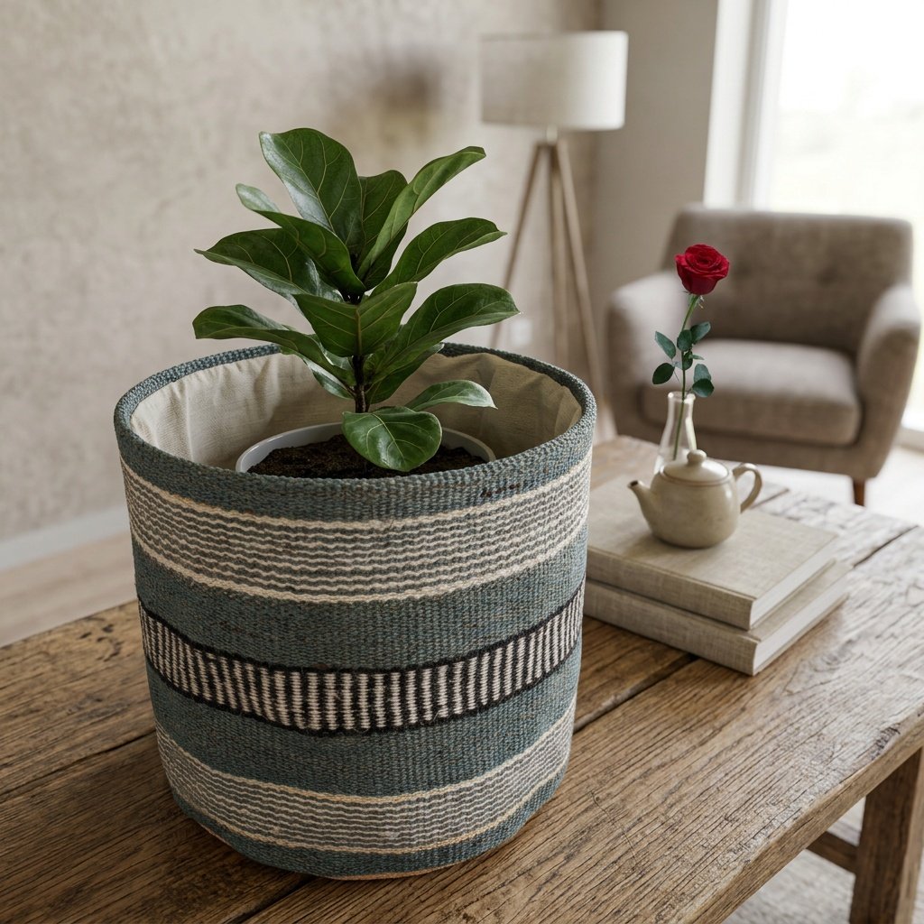 Grey stripe jute flower basket Grey stripe jute flower basket
