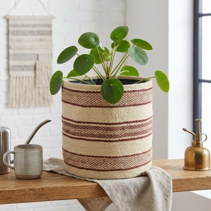 Ivory and rust stripe jute basket