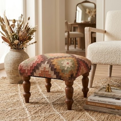 Multicolor diamond jute ottoman