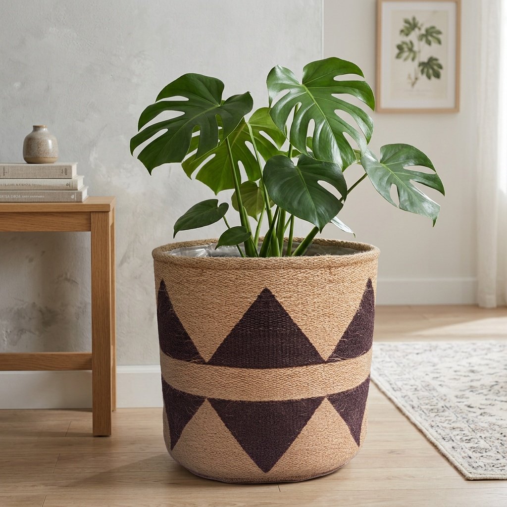 Natural and brown jute round basket Natural and brown jute round basket