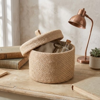 Natural jute round basket with lid
