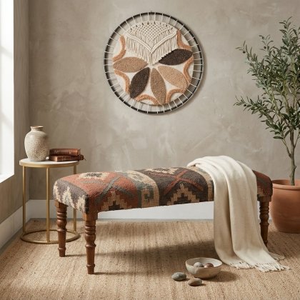 Oriental wool and jute kilim ottoman bench