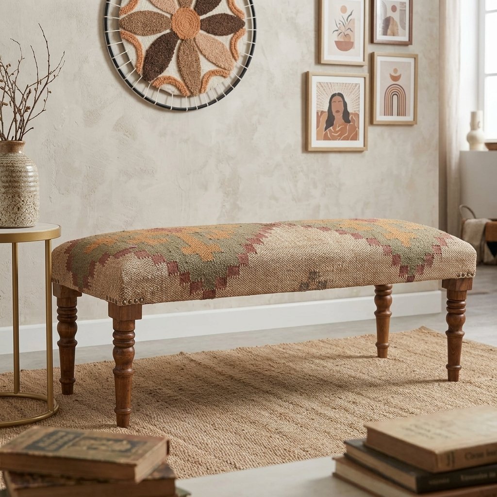 Upholstered wool and jute ottoman bench Upholstered wool and jute ottoman bench