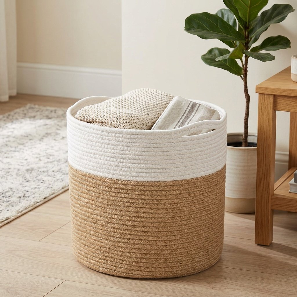 White and natural jute plant basket White and natural jute plant basket