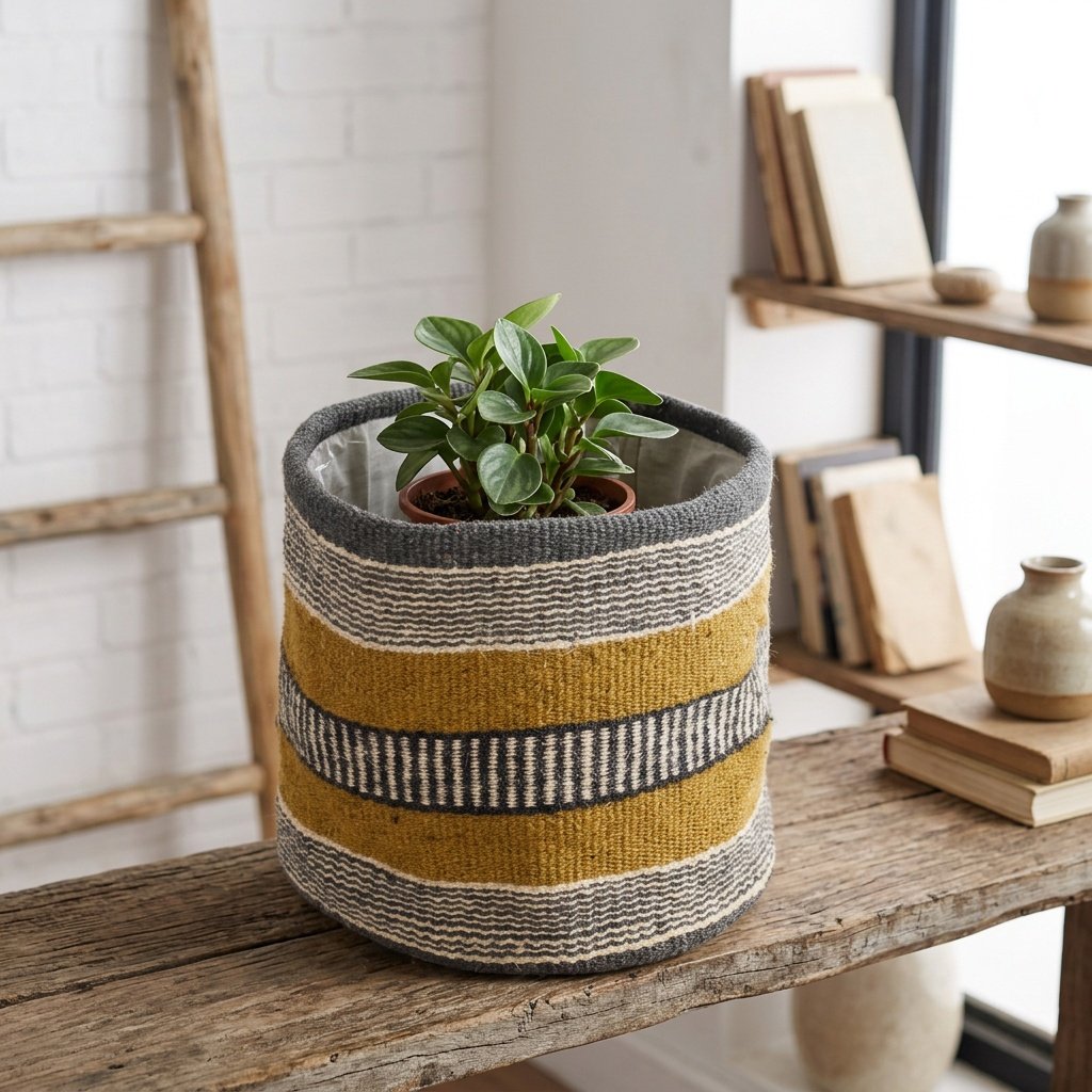 Yellow and grey jute basket Yellow and grey jute basket