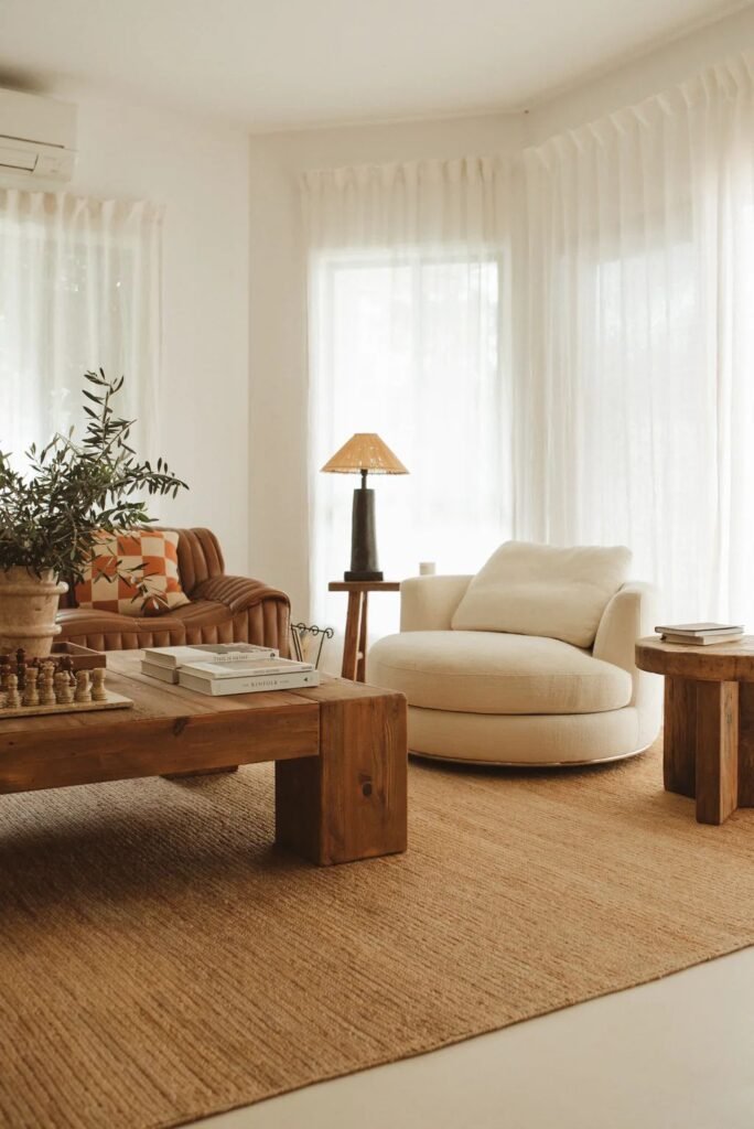 living room with jute rug